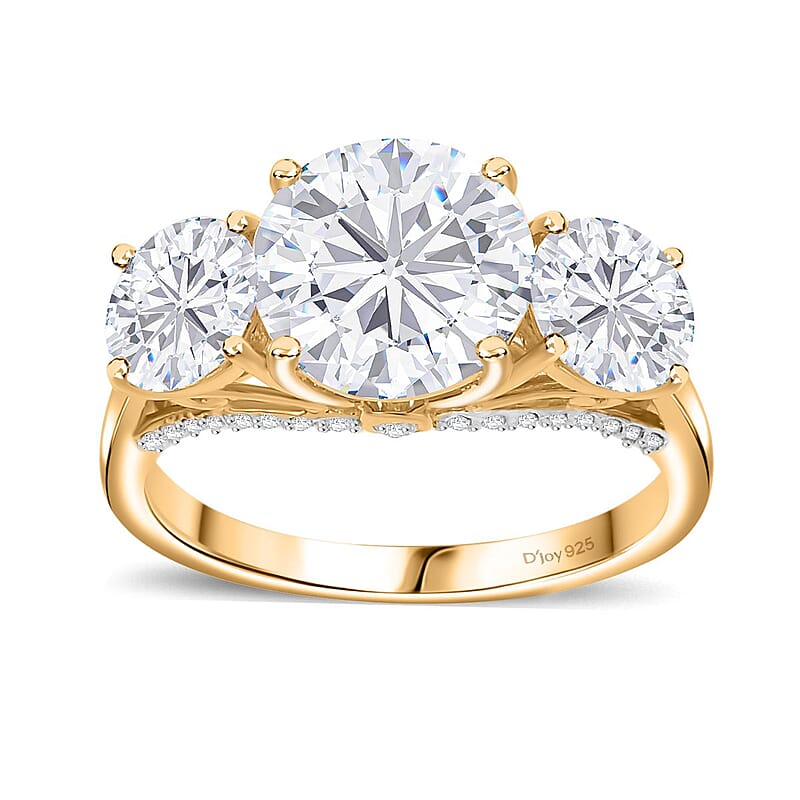 D'Joy Moissanite 4.75 ctw Trilogy Ring in 18K Vermeil Yellow Gold Over Sterling Silver (Size 10.0)