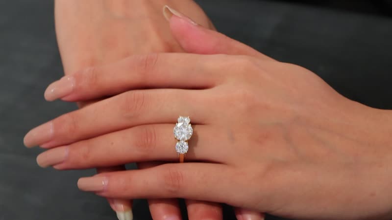 Doorbuster Moissanite (Rnd 9mm) Trilogy Ring in Rhodium Over Sterling Silver (Size 10.0) 4.25 ctw