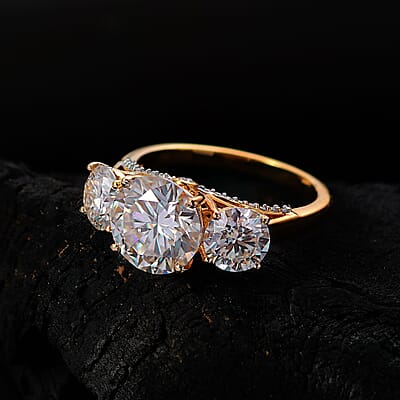 D'Joy Moissanite 4.75 ctw Trilogy Ring in 18K Vermeil Yellow Gold Over Sterling Silver (Size 10.0)