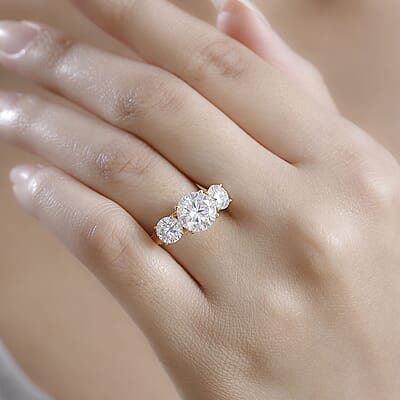 D'Joy Moissanite 4.75 ctw Trilogy Ring in 18K Vermeil Yellow Gold Over Sterling Silver (Size 10.0)