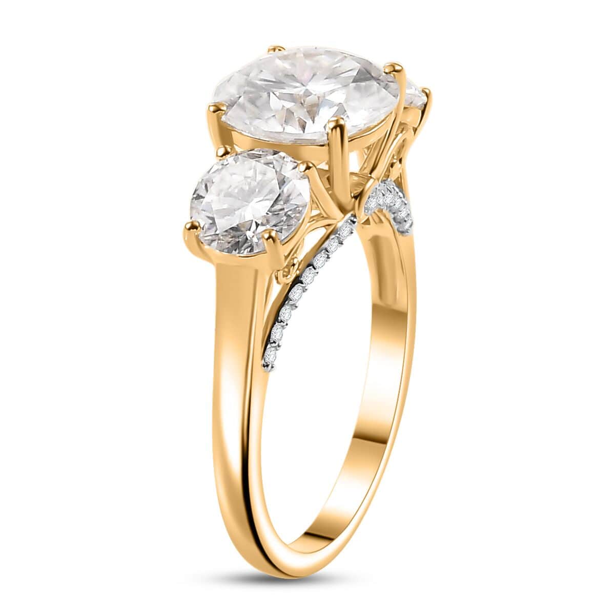 Moissanite 4.75 ctw Trilogy Ring in 18K Vermeil Yellow Gold Over Sterling Silver (Size 10.0) image number 4