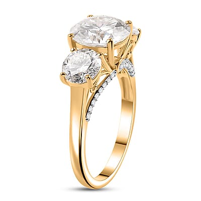 D'Joy Moissanite 4.75 ctw Trilogy Ring in 18K Vermeil Yellow Gold Over Sterling Silver (Size 10.0)