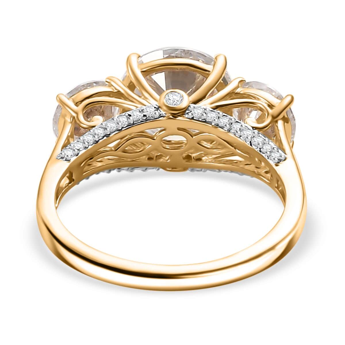 Moissanite 4.75 ctw Trilogy Ring in 18K Vermeil Yellow Gold Over Sterling Silver (Size 10.0) image number 5