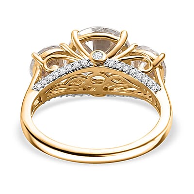 D'Joy Moissanite 4.75 ctw Trilogy Ring in 18K Vermeil Yellow Gold Over Sterling Silver (Size 10.0)