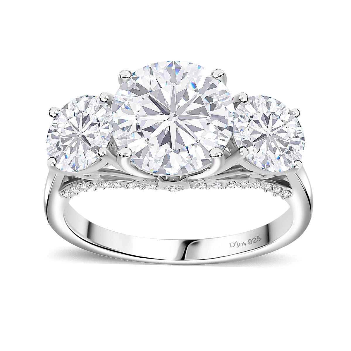 Moissanite 4.75 ctw Trilogy Ring in Rhodium Over Sterling Silver (Size 11.0) image number 0