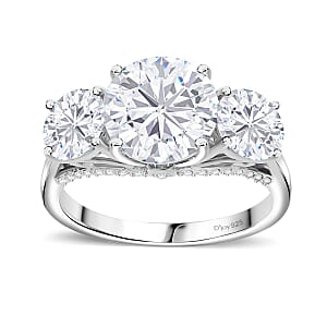 Moissanite 4.75 ctw Trilogy Ring in Rhodium Over Sterling Silver (Size 11.0)