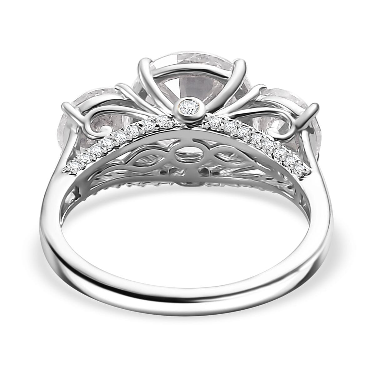 Moissanite 4.75 ctw Trilogy Ring in Rhodium Over Sterling Silver (Size 11.0) image number 5