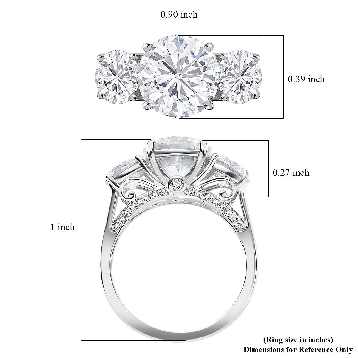 Moissanite 4.75 ctw Trilogy Ring in Rhodium Over Sterling Silver (Size 11.0) image number 6