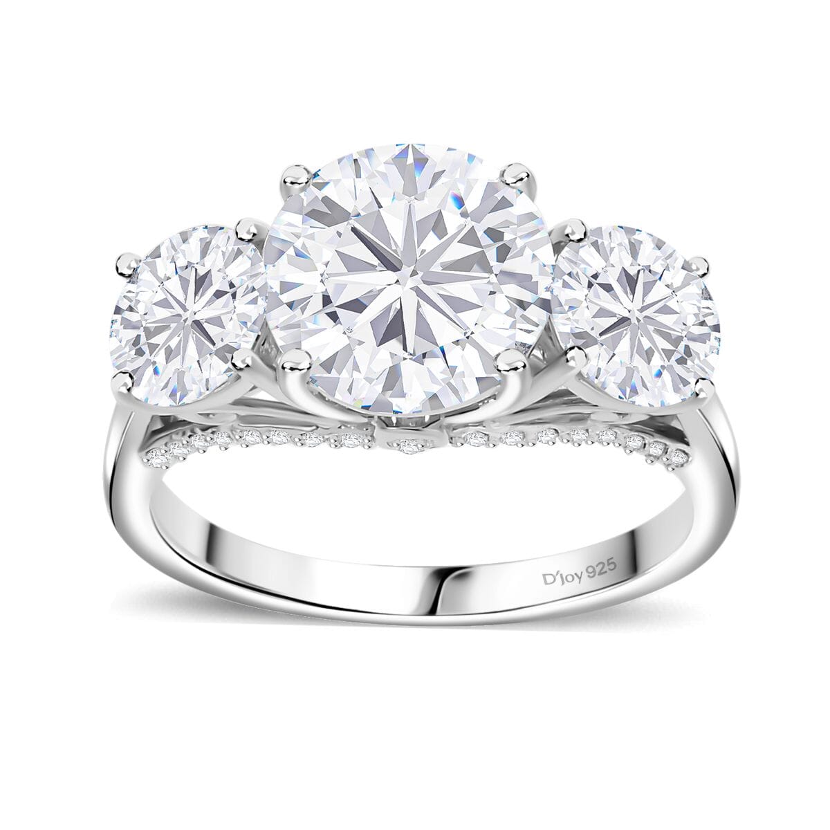 Moissanite 4.75 ctw Trilogy Ring in Rhodium Over Sterling Silver (Size 7.0) image number 0