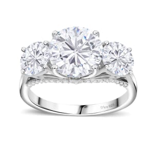 Moissanite 4.75 ctw Trilogy Ring in Rhodium Over Sterling Silver (Size 7.0)