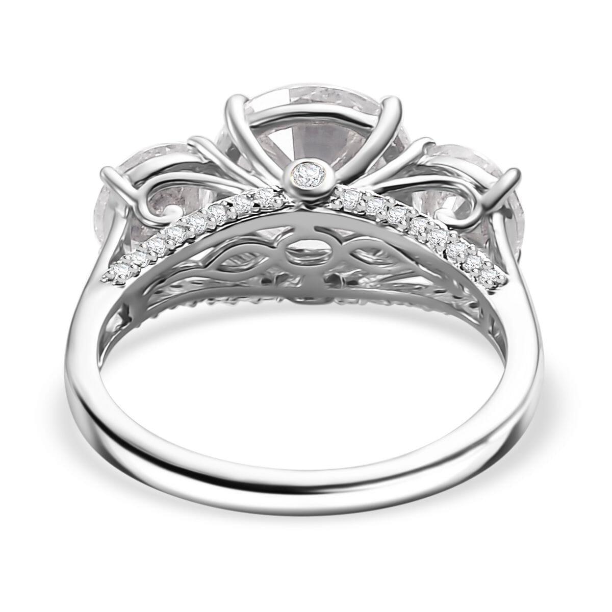 Moissanite 4.75 ctw Trilogy Ring in Rhodium Over Sterling Silver (Size 7.0) image number 5