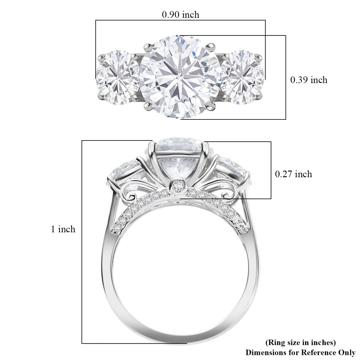 Moissanite 4.75 ctw Trilogy Ring in Rhodium Over Sterling Silver (Size 7.0) image number 6