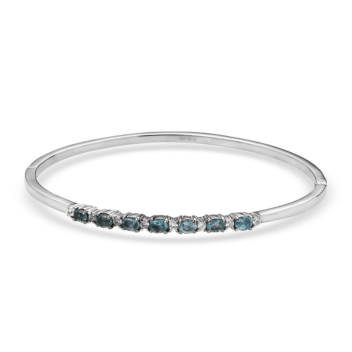 Doorbuster Betroka Blue Apatite and White Zircon 1.65 ctw Bangle Bracelet in Stainless Steel (7.25 In) image number 0