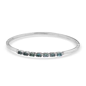 Betroka Blue Apatite and White Zircon 1.65 ctw Bangle Bracelet in Stainless Steel (7.25 In)