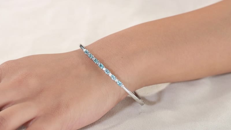 Doorbuster Betroka Blue Apatite, White Zircon Bangle Bracelet in Stainless Steel (7.25 In) 1.65 ctw