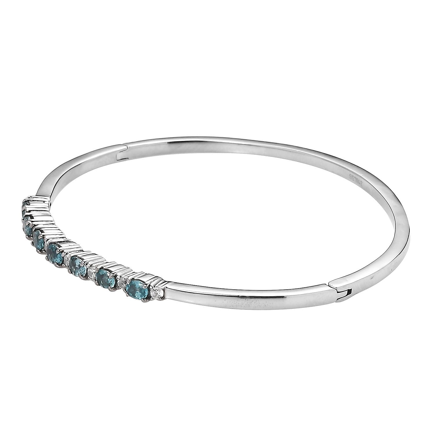 Betroka Blue Apatite and White Zircon 1.65 ctw Bangle Bracelet in Stainless Steel (7.25 In)