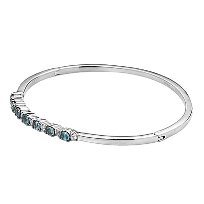 Betroka Blue Apatite and White Zircon 1.65 ctw Bangle Bracelet in Stainless Steel (7.25 In)