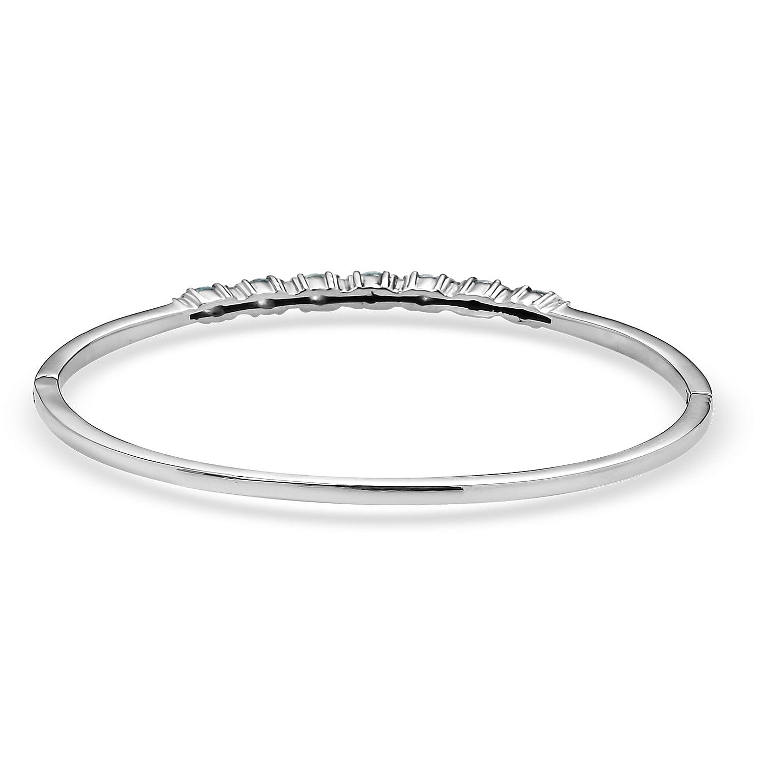 Betroka Blue Apatite and White Zircon 1.65 ctw Bangle Bracelet in Stainless Steel (7.25 In)