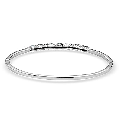 Betroka Blue Apatite and White Zircon 1.65 ctw Bangle Bracelet in Stainless Steel (7.25 In)