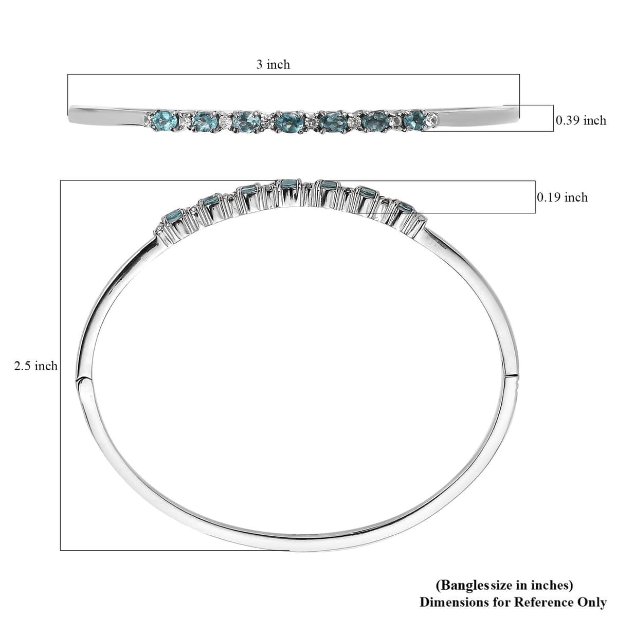 Doorbuster Betroka Blue Apatite and White Zircon 1.65 ctw Bangle Bracelet in Stainless Steel (7.25 In) image number 5