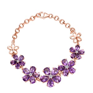 Moroccan Rose and Moissanite 15.70 ctw Flower Bracelet in 18K Vermeil Rose Gold Over Sterling Silver (7.25 In)