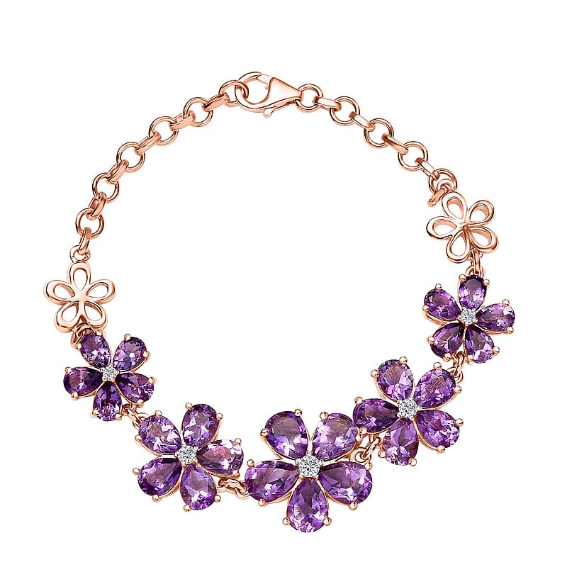 D'Joy Moroccan Rose and Moissanite 15.70 ctw Flower Bracelet in 18K Vermeil Rose Gold Over Sterling Silver (7.25 In)