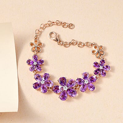 D'Joy Moroccan Rose and Moissanite 15.70 ctw Flower Bracelet in 18K Vermeil Rose Gold Over Sterling Silver (7.25 In)