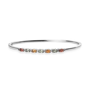 Multi Sapphire and White Zircon 2.10 ctw Bangle Bracelet in Stainless Steel (7.25 In)