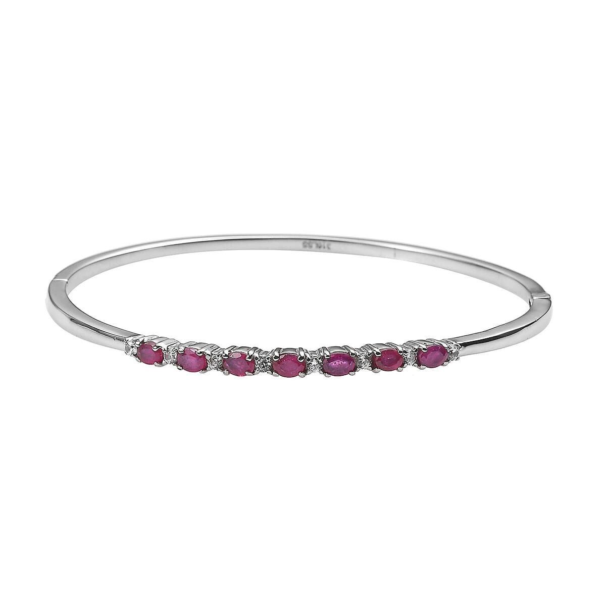 Niassa Ruby (FF) and White Zircon 2.60 ctw Bangle Bracelet in Stainless Steel (7.25 In) image number 0