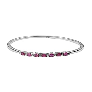 Niassa Ruby (FF) and White Zircon 2.60 ctw Bangle Bracelet in Stainless Steel (7.25 In)