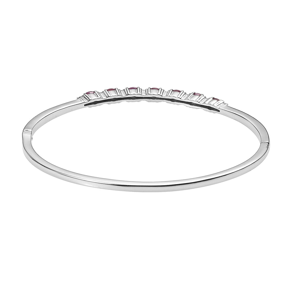 Niassa Ruby (FF) and White Zircon 2.60 ctw Bangle Bracelet in Stainless Steel (7.25 In) image number 4