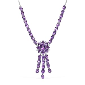 Moroccan Rose and Moissanite 31.60 ctw Flower Necklace in Rhodium Over Sterling Silver 18-20 Inches