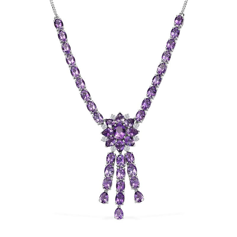 D'Joy Moroccan Rose and Moissanite 31.60 ctw Flower Necklace in Rhodium Over Sterling Silver 18-20 Inches