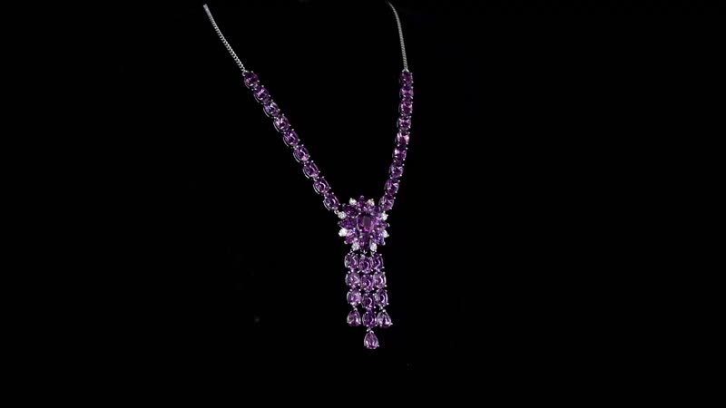 D'Joy Moroccan Rose and Moissanite 31.60 ctw Flower Necklace in Rhodium Over Sterling Silver 18-20 Inches