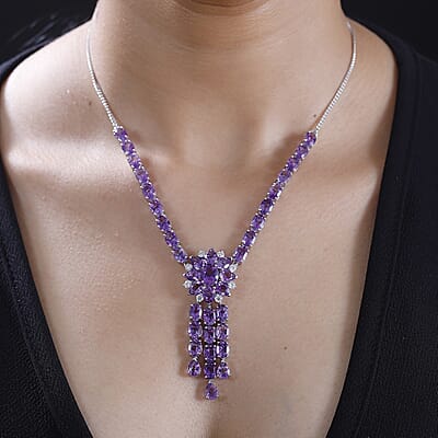 D'Joy Moroccan Rose and Moissanite 31.60 ctw Flower Necklace in Rhodium Over Sterling Silver 18-20 Inches