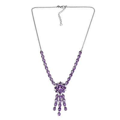 D'Joy Moroccan Rose and Moissanite 31.60 ctw Flower Necklace in Rhodium Over Sterling Silver 18-20 Inches