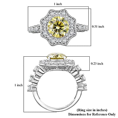 Yellow and White Moissanite 2.30 ctw Sunflower Ring in Rhodium Over Sterling Silver (Size 10.0)