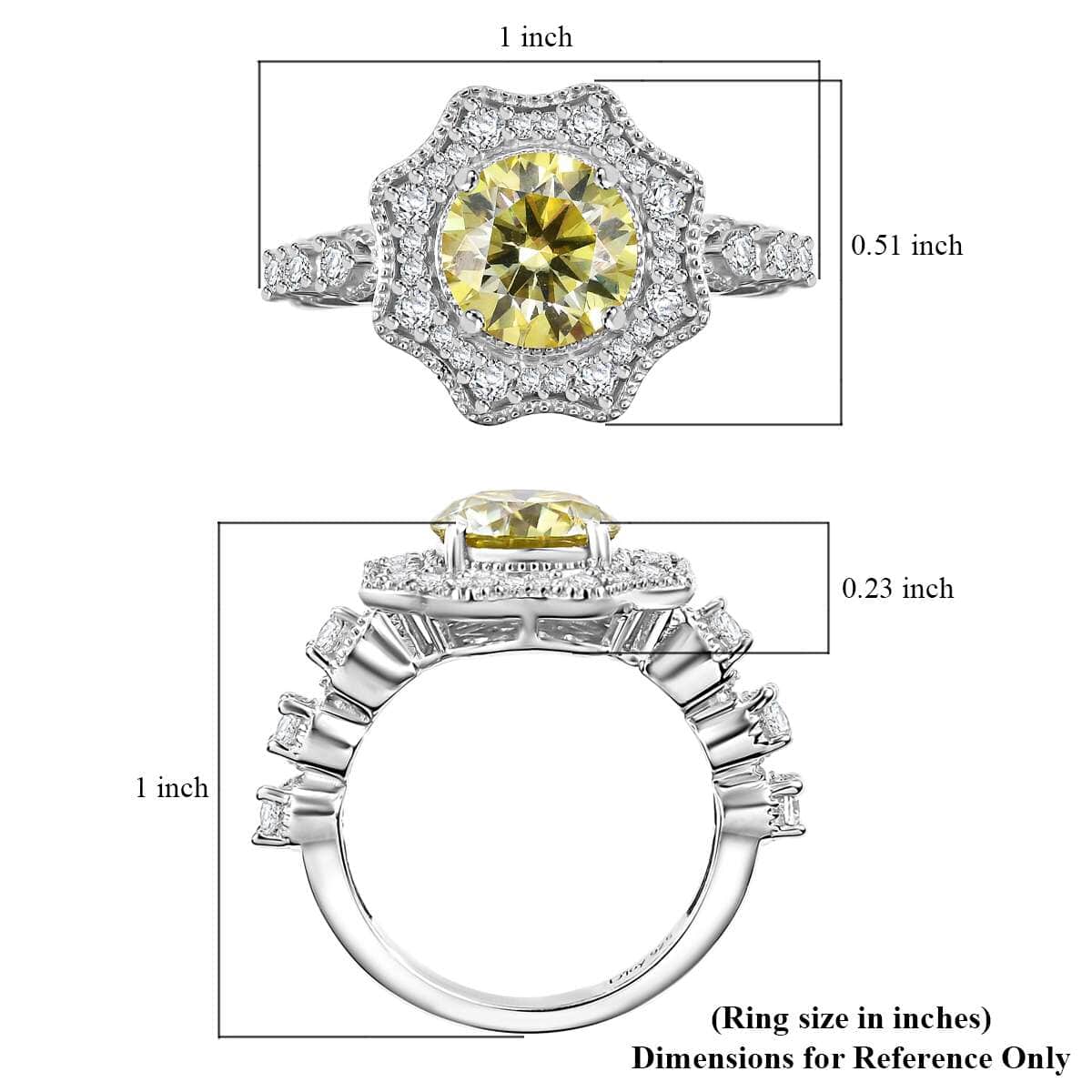 Yellow and White Moissanite 2.30 ctw Sunflower Ring in Rhodium Over Sterling Silver (Size 7.0) image number 5