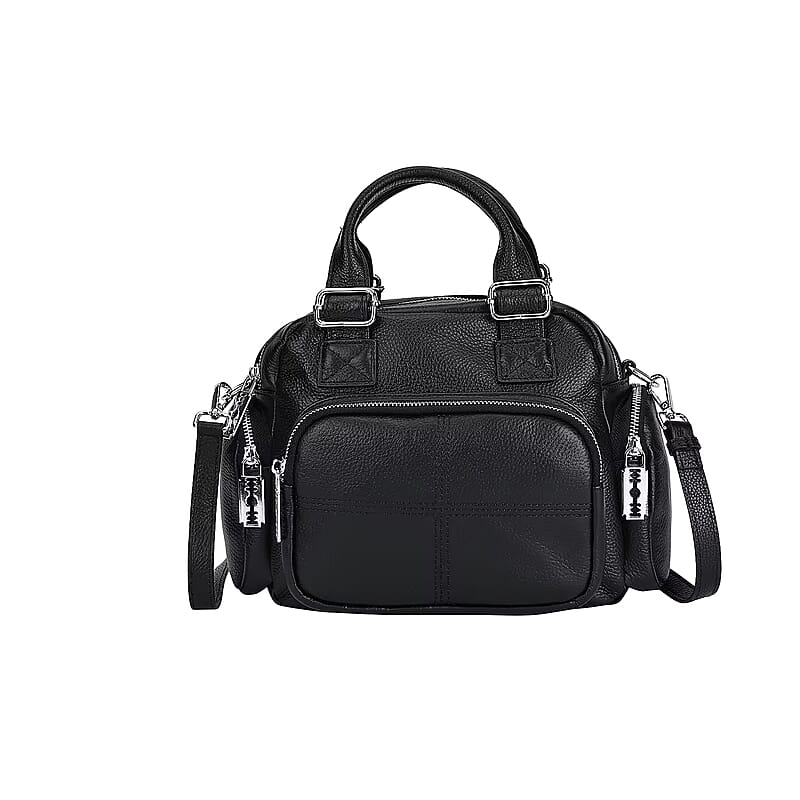 Black Genuine Leather Crossbody Bag with Handle Drop (3.9'') and Shoulder Strap
