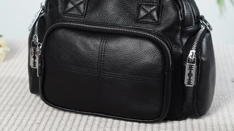 Black Genunie Leather Crossbody Bag (10.6"x5.9"x7.48") with Handle Drop (3.9'') and Shoulder Strap (47.2")
