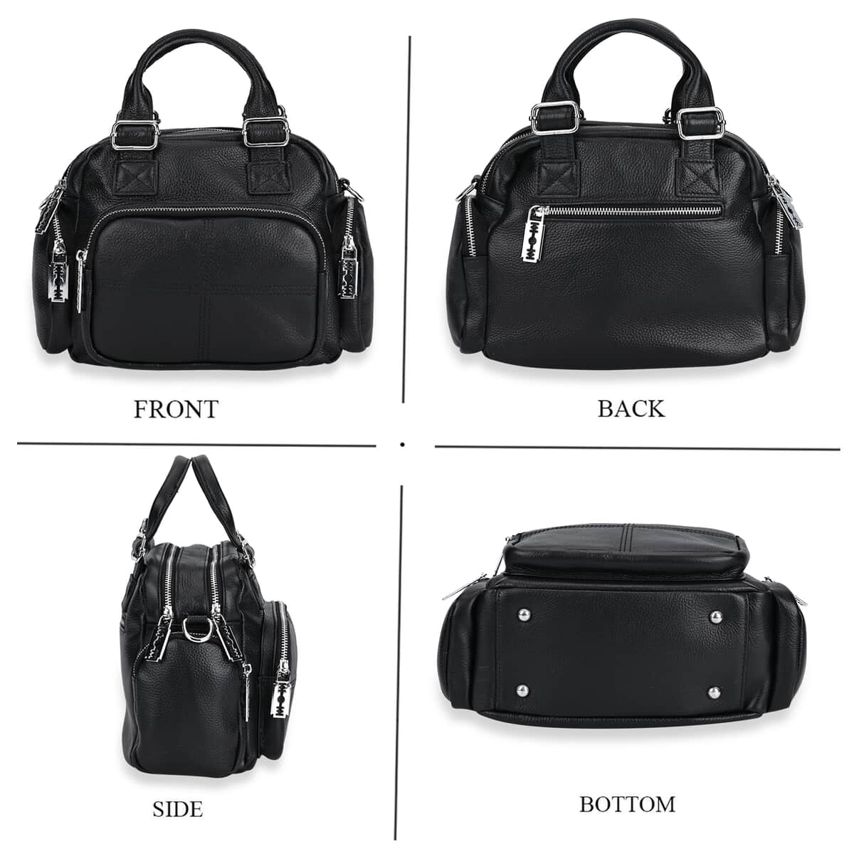 Black Genuine Leather Crossbody Bag with Handle Drop (3.9'') and Shoulder Strap image number 3