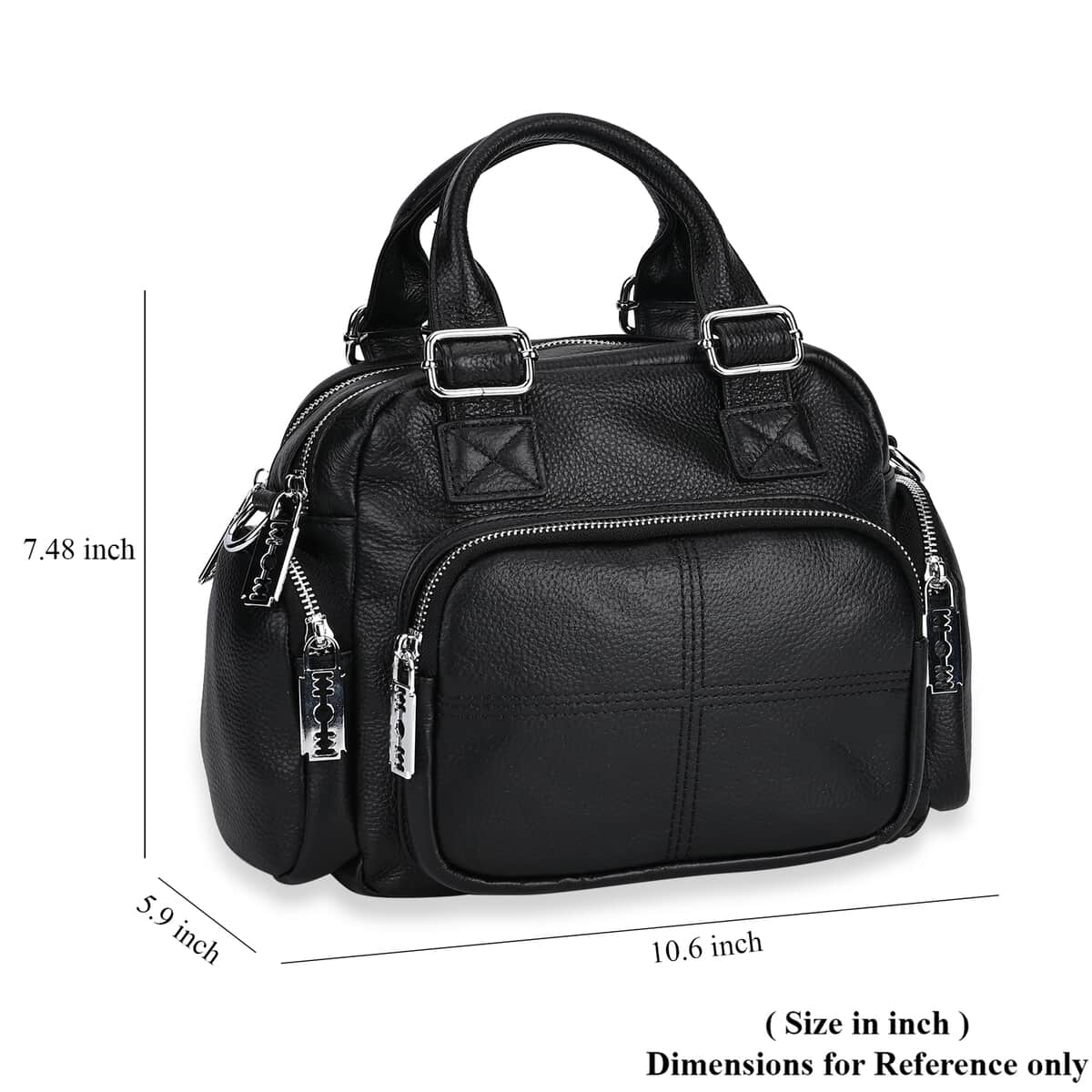 Black Genuine Leather Crossbody Bag with Handle Drop (3.9'') and Shoulder Strap image number 6