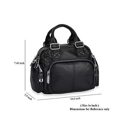 Black Genuine Leather Crossbody Bag with Handle Drop (3.9'') and Shoulder Strap