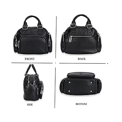Black Genuine Leather Crossbody Bag with Handle Drop (3.9'') and Shoulder Strap