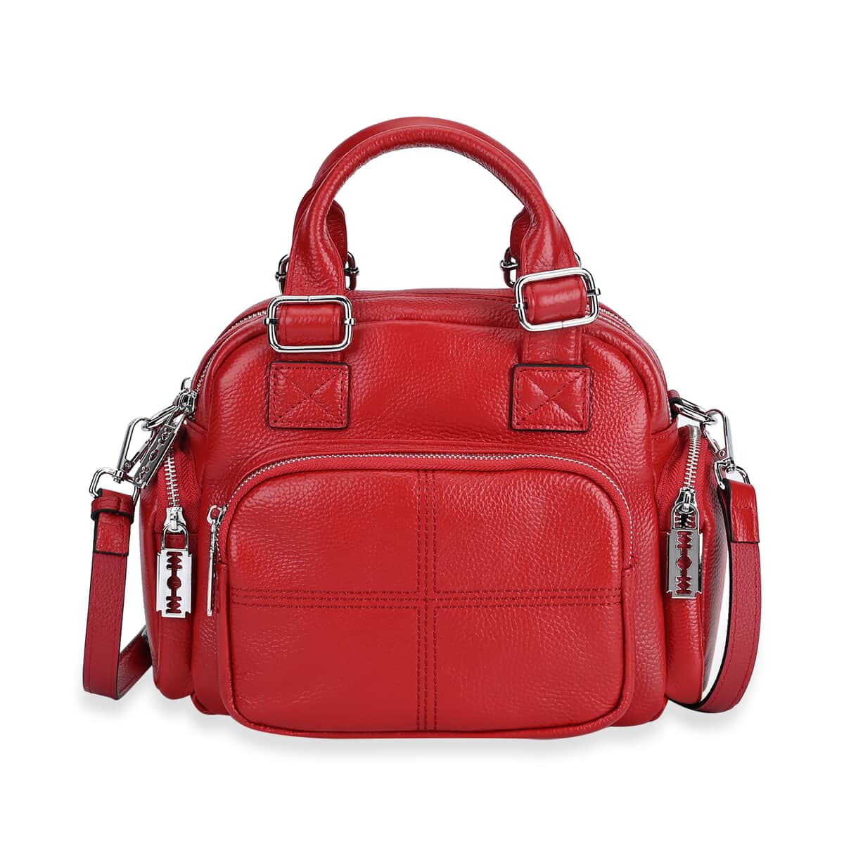 Red Genuine Leather Crossbody Bag with Handle Drop (3.9'') and Shoulder Strap image number 0