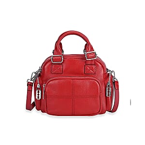 Red Genuine Leather Crossbody Bag with Handle Drop (3.9'') and Shoulder Strap
