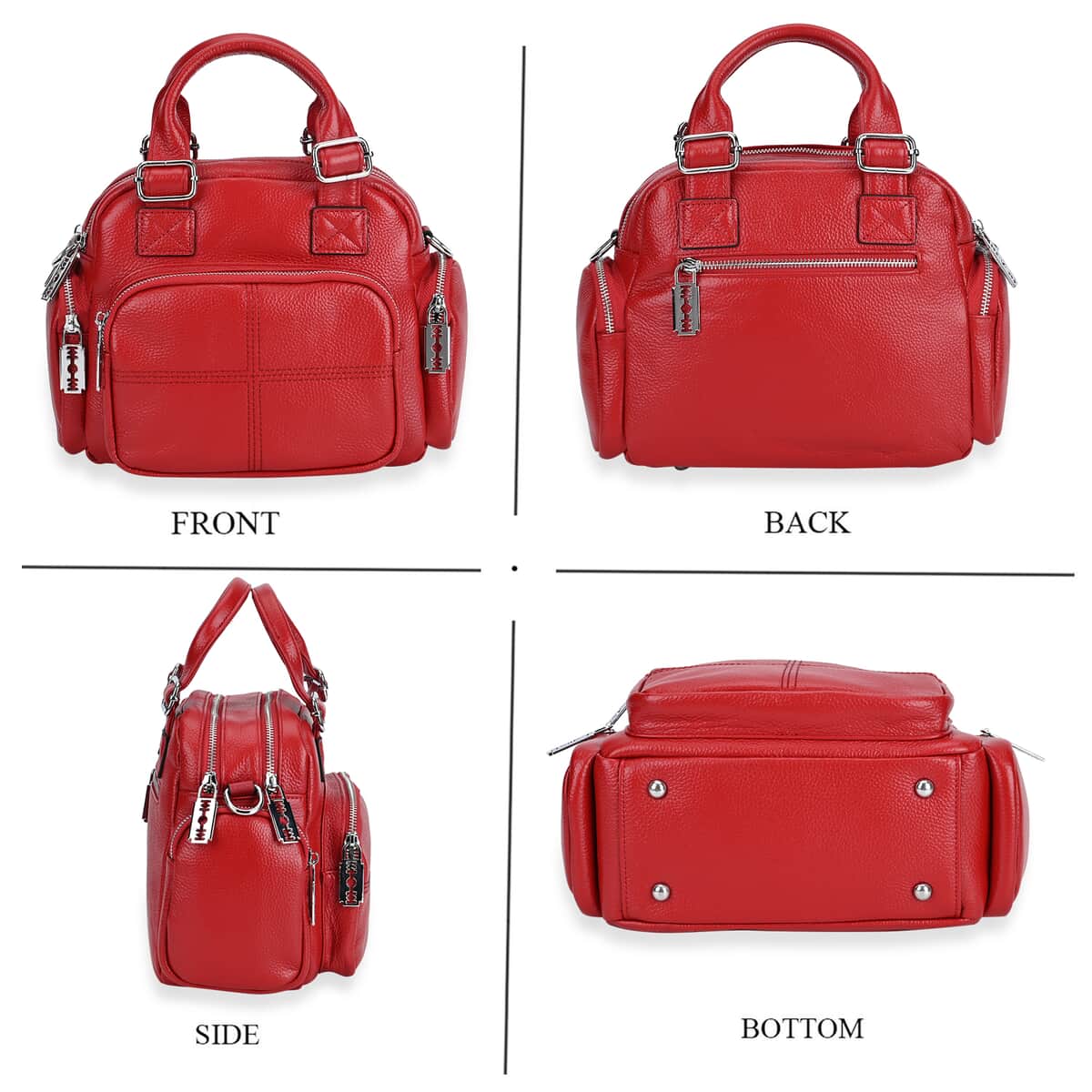 Red Genuine Leather Crossbody Bag with Handle Drop (3.9'') and Shoulder Strap image number 3