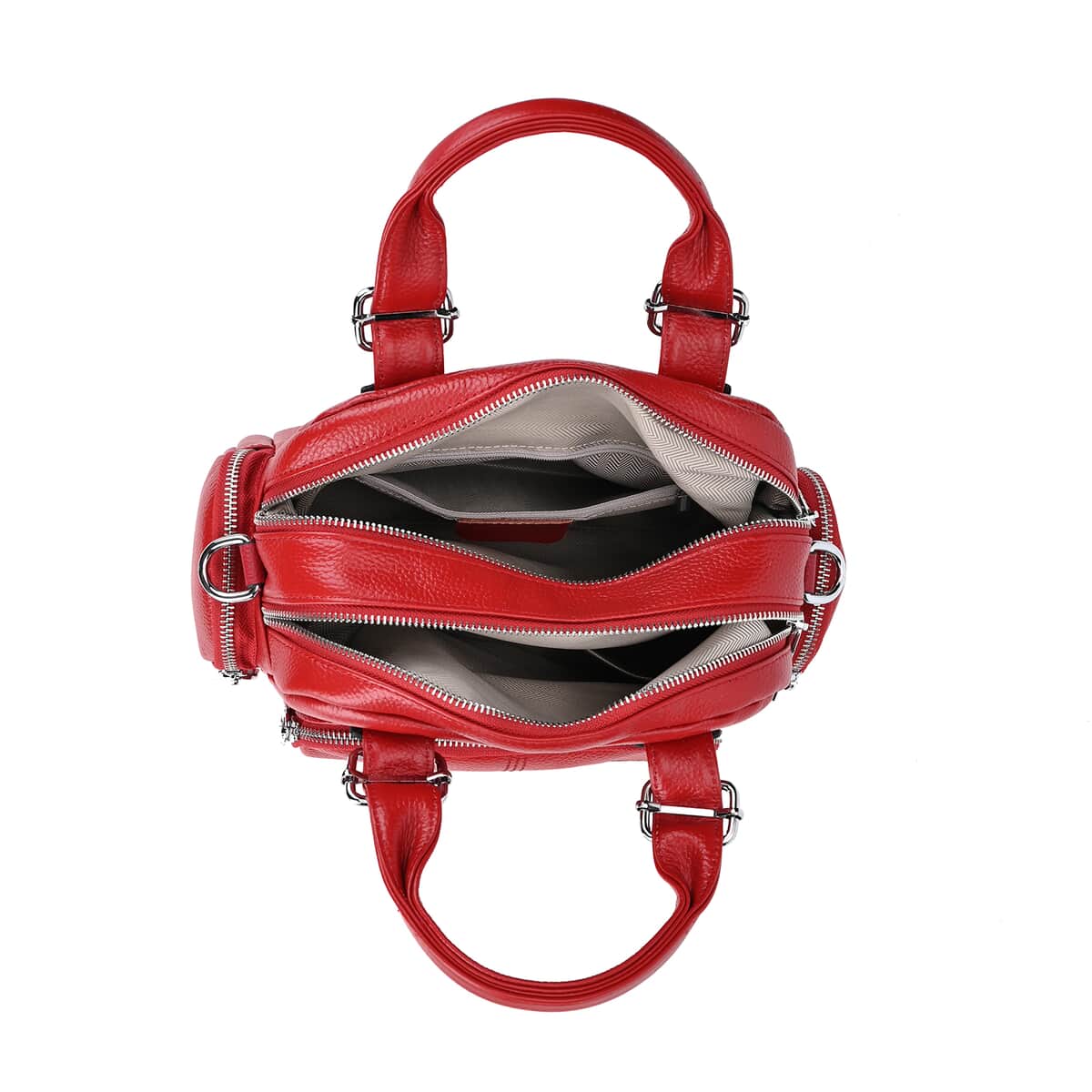 Red Genuine Leather Crossbody Bag with Handle Drop (3.9'') and Shoulder Strap image number 4