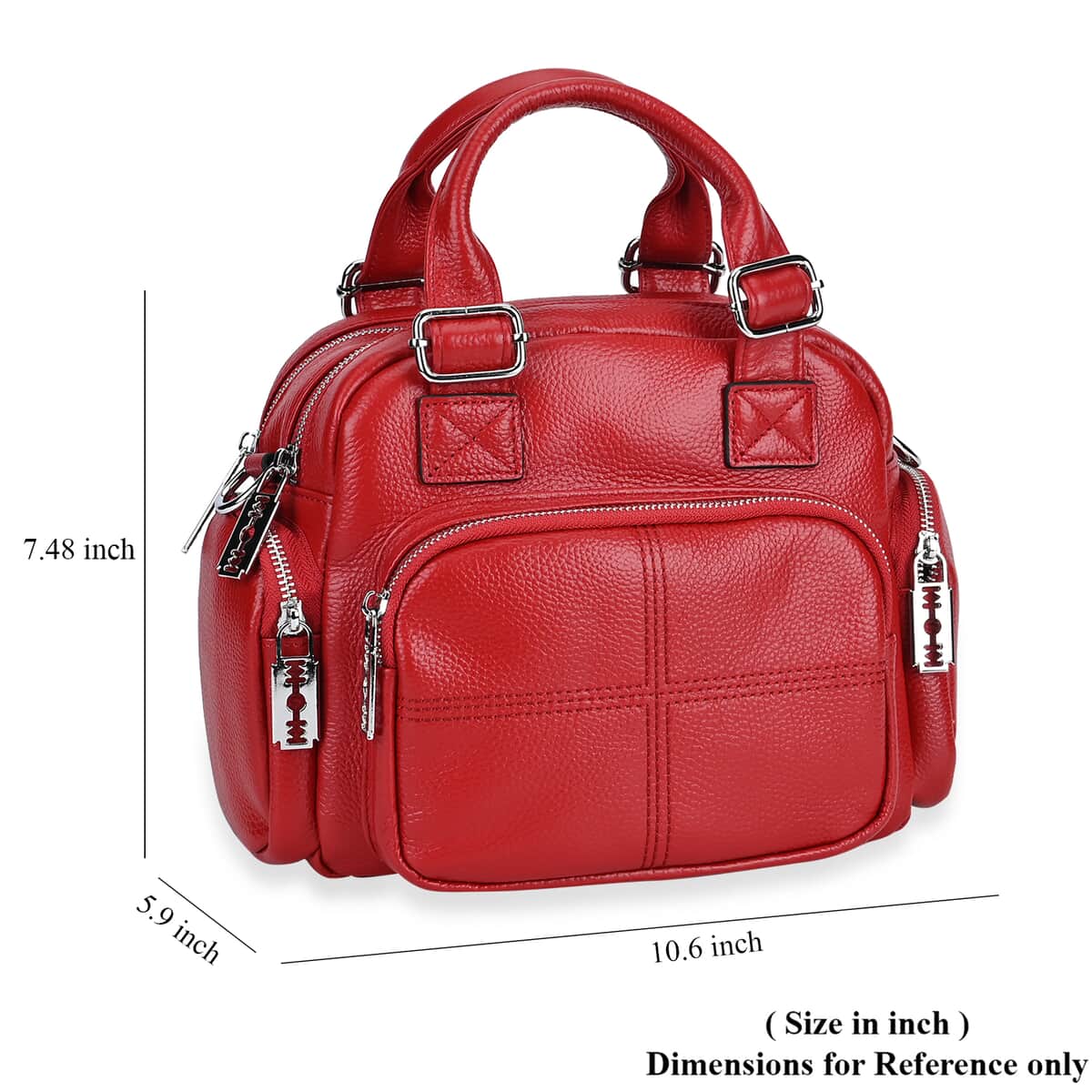 Red Genuine Leather Crossbody Bag with Handle Drop (3.9'') and Shoulder Strap image number 6