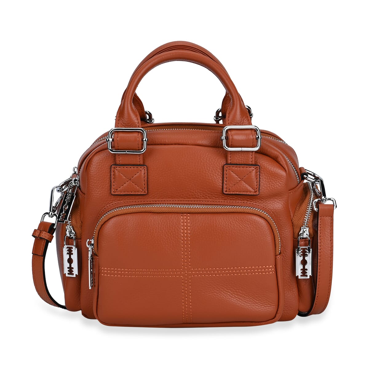 Brown Genuine Leather Crossbody Bag with Handle Drop (3.9'') and Shoulder Strap image number 0